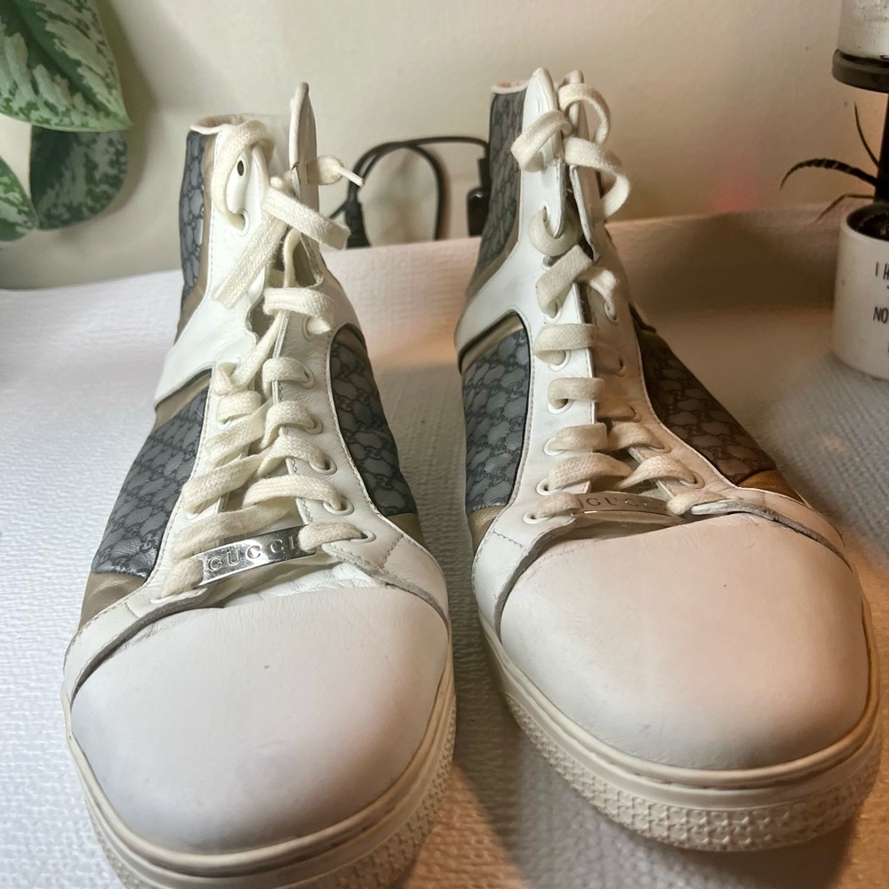 Gucci White and Gold High-Top Sneakers - Picture 8 of 8